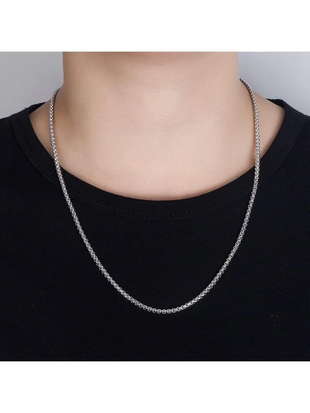 925 Sterling Silver Square Rolo Link Choker Necklace for Men & Women - 18
